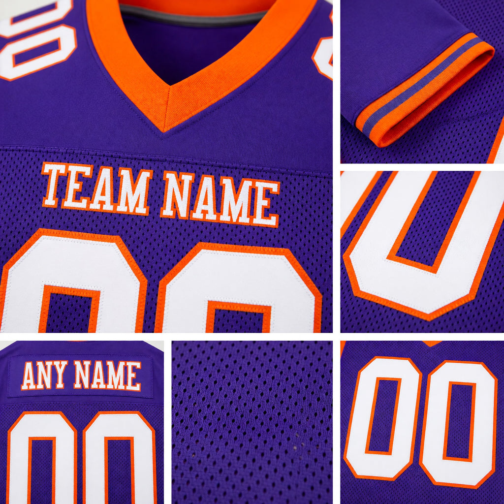 Custom Purple White-Orange Mesh Authentic Football Jersey detail