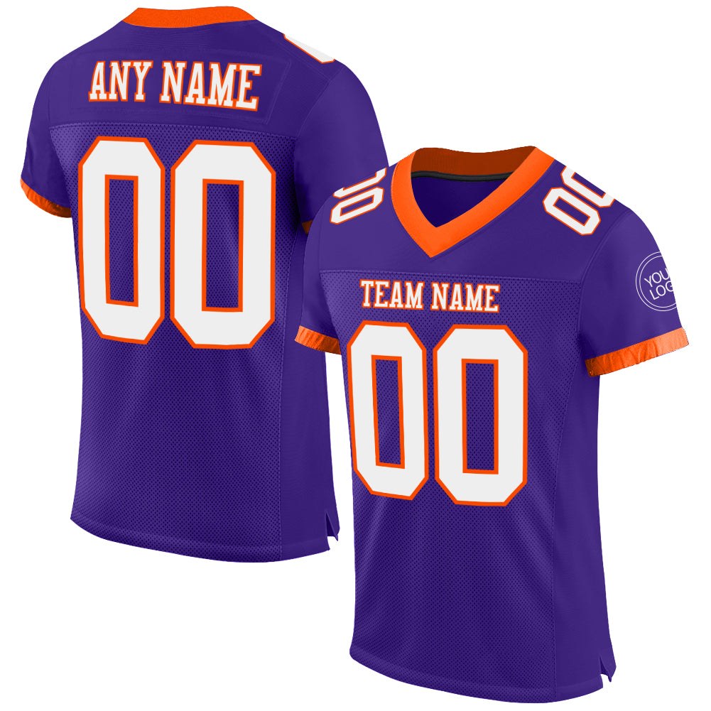 Custom Purple White-Orange Mesh Authentic Football Jersey photo 1