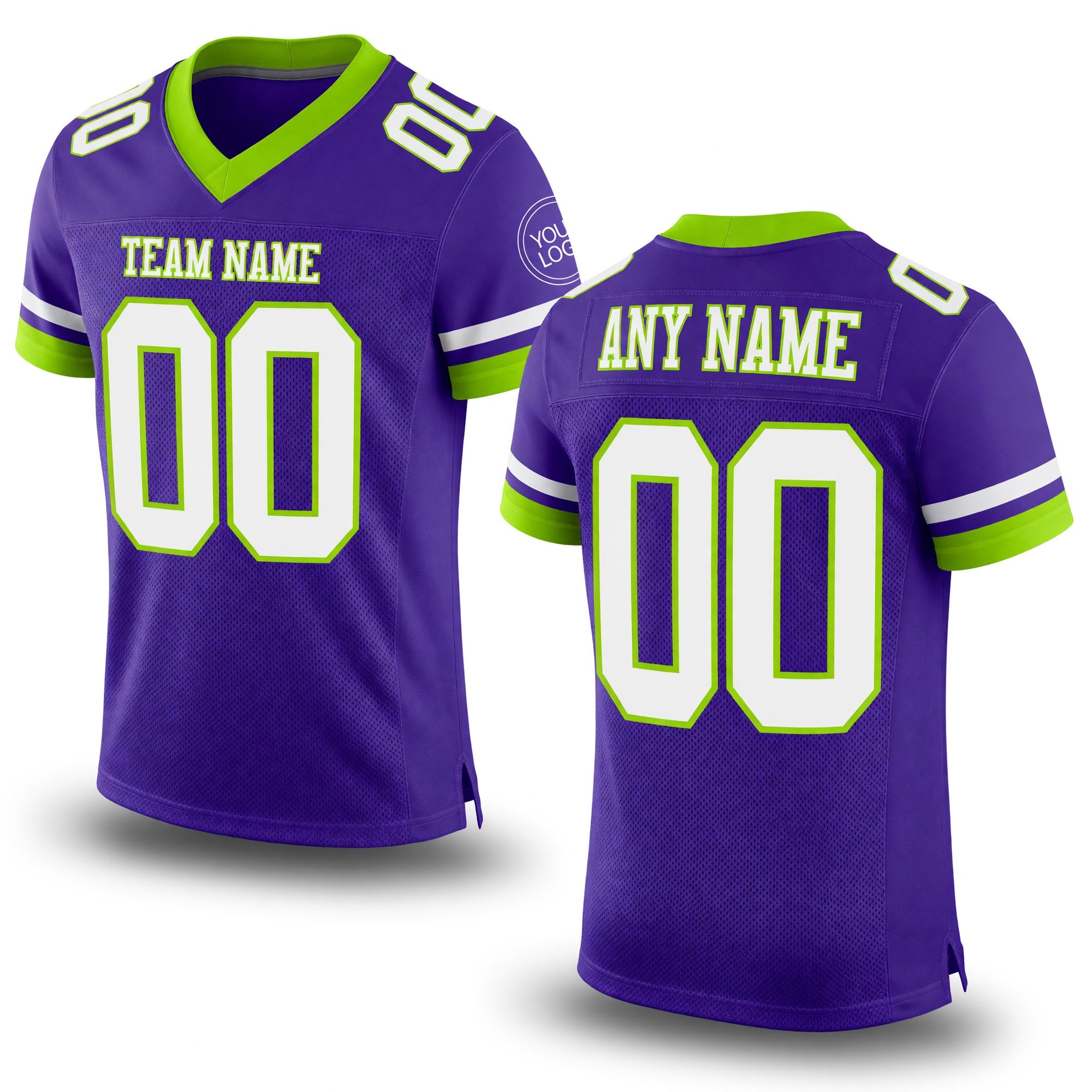 Custom Purple White-Neon Green Mesh Authentic Football Jersey