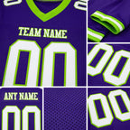 Custom Purple White-Neon Green Mesh Authentic Football Jersey detail