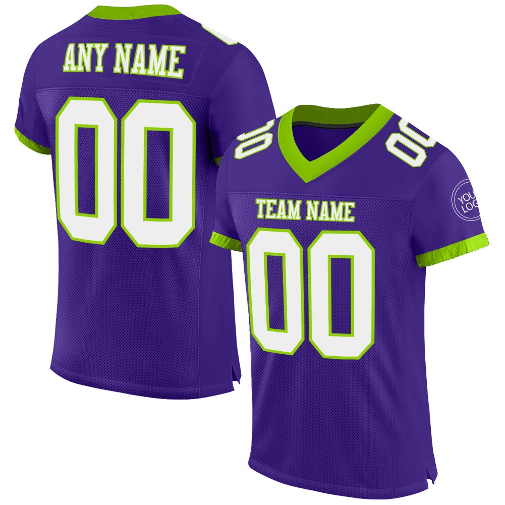 Custom Purple White-Neon Green Mesh Authentic Football Jersey photo 1