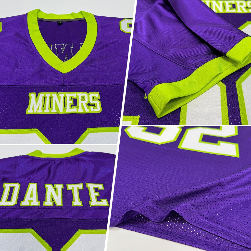 Custom Purple White-Neon Green Mesh Authentic Football Jersey photo 2