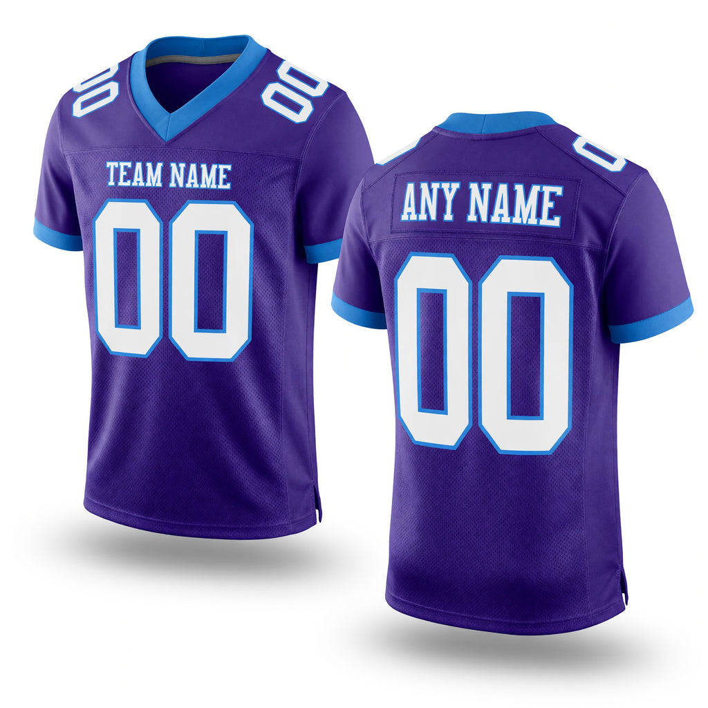 Custom Purple White-Powder Blue Mesh Authentic Football Jersey