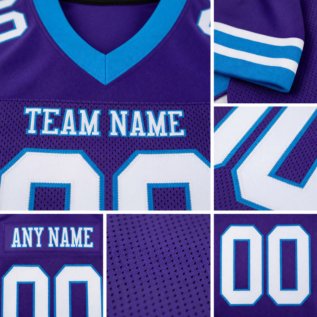 Custom Purple White-Powder Blue Mesh Authentic Football Jersey detail