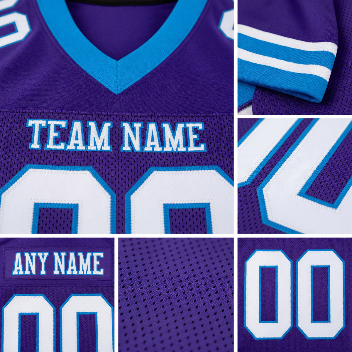 Custom Purple White-Powder Blue Mesh Authentic Football Jersey detail