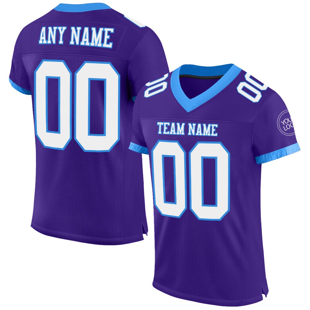 Custom Purple White-Powder Blue Mesh Authentic Football Jersey photo 1