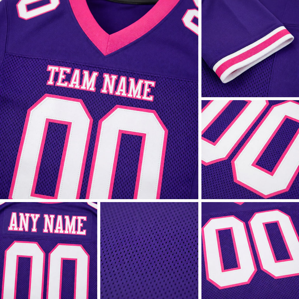 Custom Purple White-Pink Mesh Authentic Football Jersey detail
