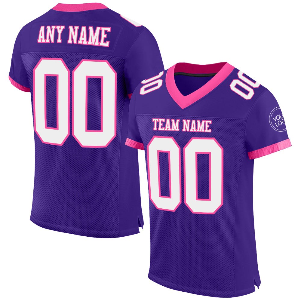 Custom Purple White-Pink Mesh Authentic Football Jersey photo 1