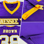Custom Purple White-Gold Mesh Authentic Football Jersey photo 2