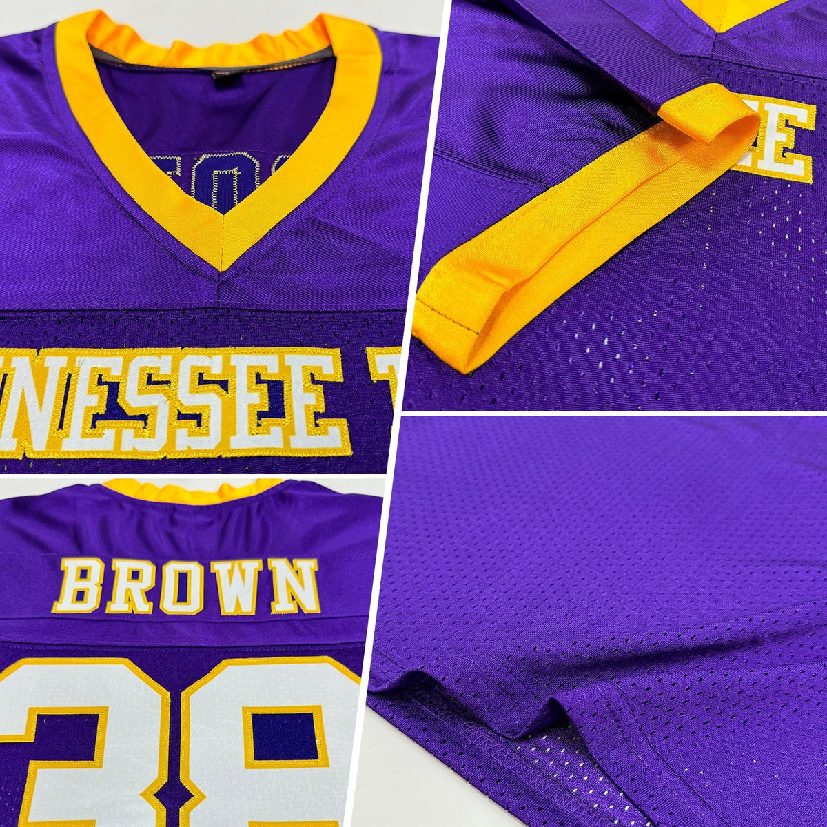 Custom Purple White-Gold Mesh Authentic Football Jersey photo 2