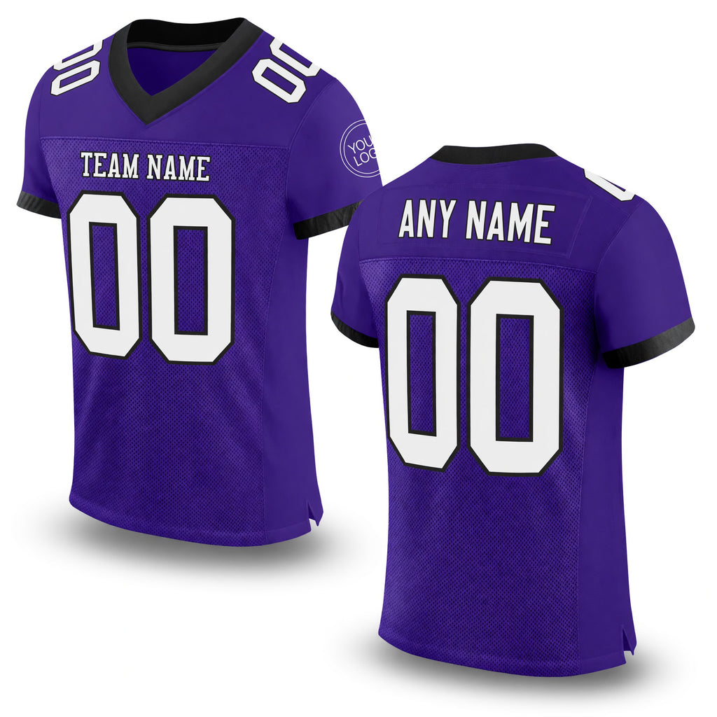 Custom Purple White-Black Mesh Authentic Football Jersey