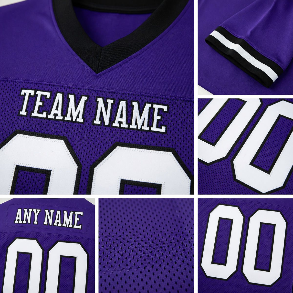 Custom Purple White-Black Mesh Authentic Football Jersey detail
