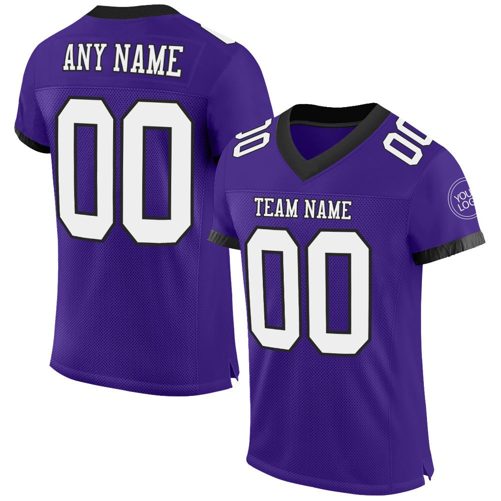 Custom Purple White-Black Mesh Authentic Football Jersey photo 1