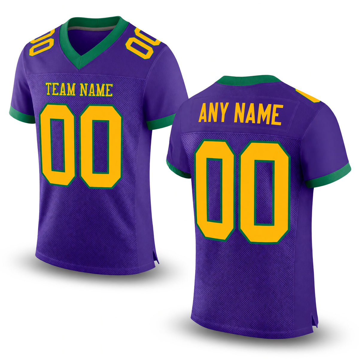 Custom Purple Gold-Kelly Green Mesh Authentic Football Jersey