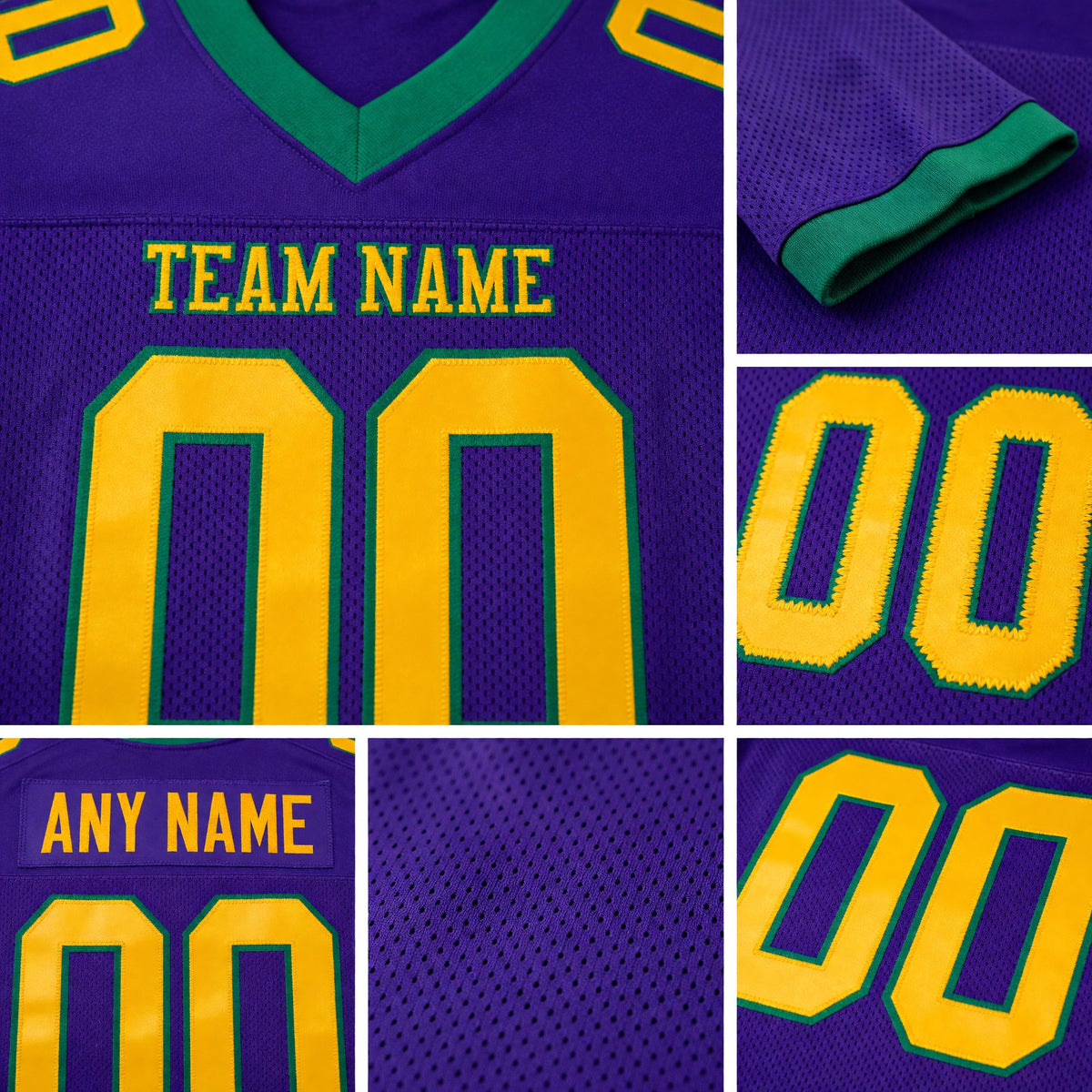 Custom Purple Gold-Kelly Green Mesh Authentic Football Jersey detail