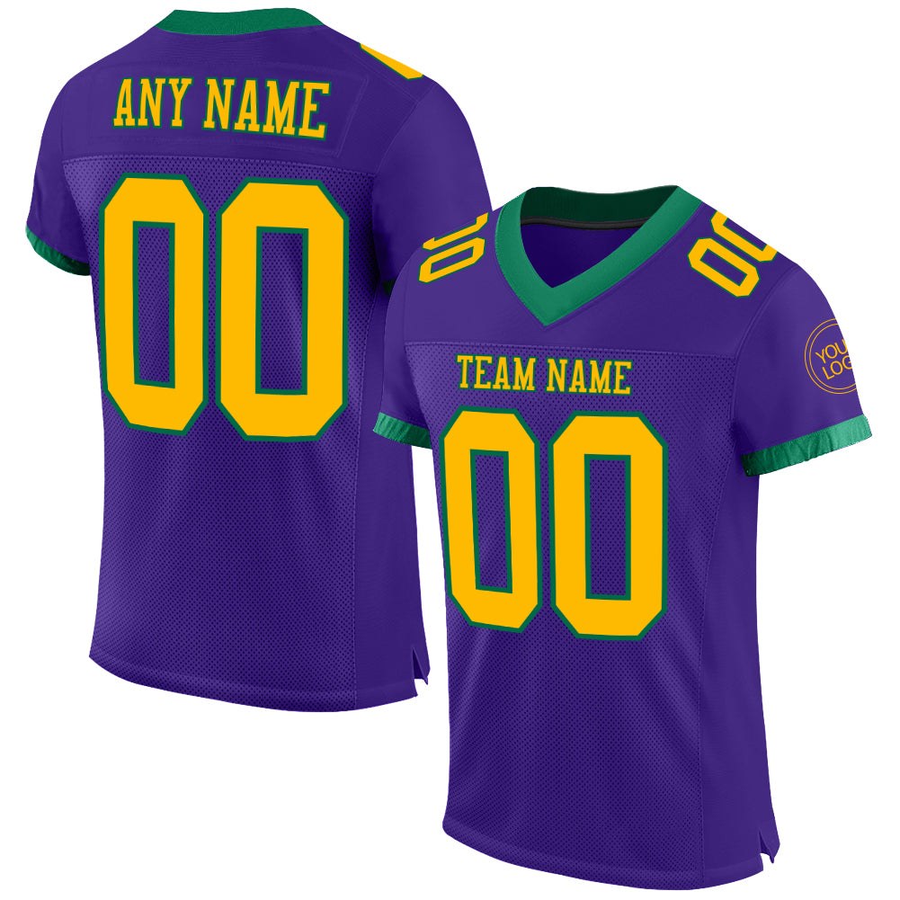 Custom Purple Gold-Kelly Green Mesh Authentic Football Jersey photo 1