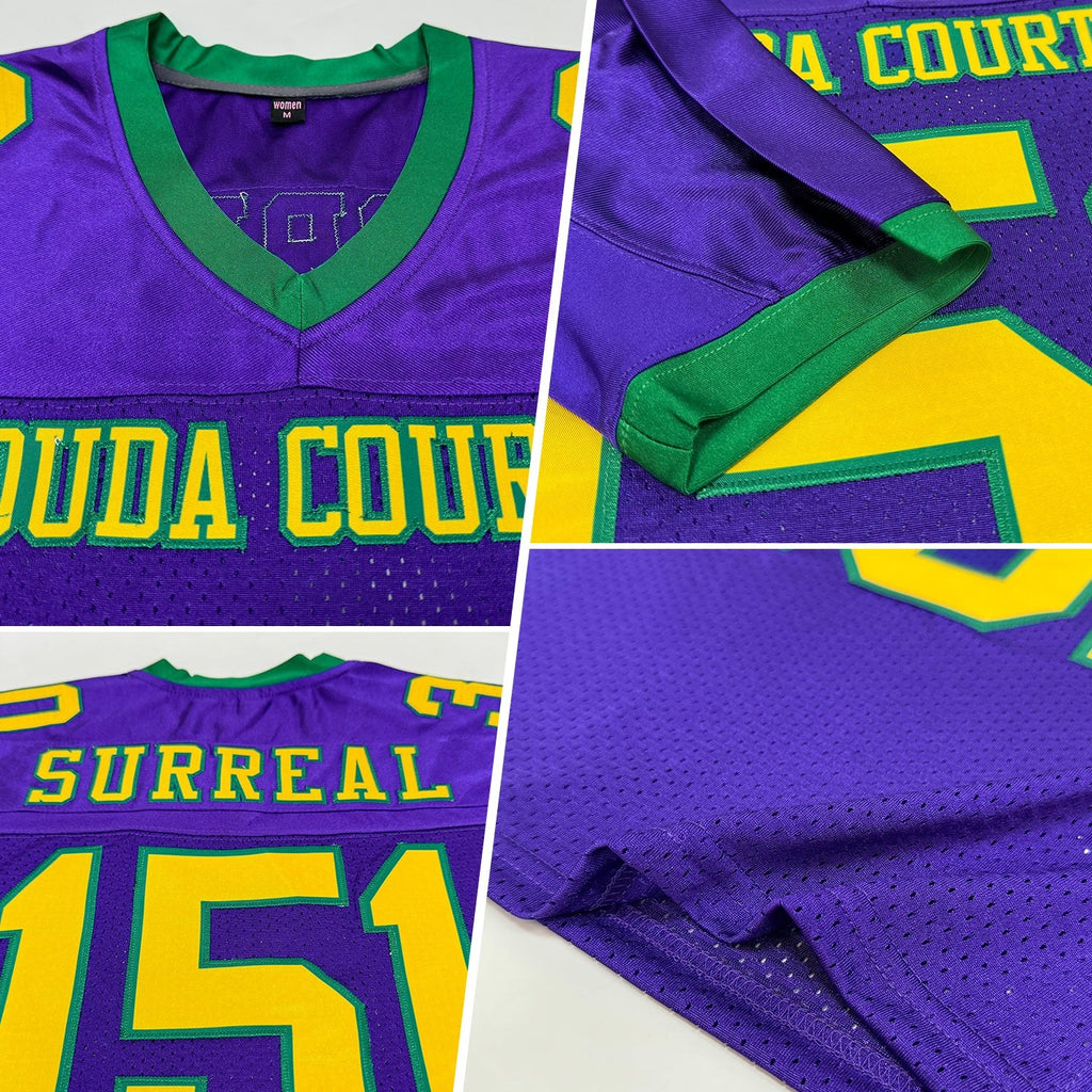 Custom Purple Gold-Kelly Green Mesh Authentic Football Jersey photo 2