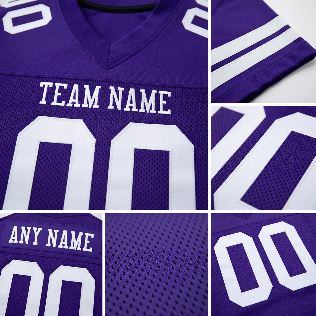 Custom Purple White Mesh Authentic Football Jersey detail