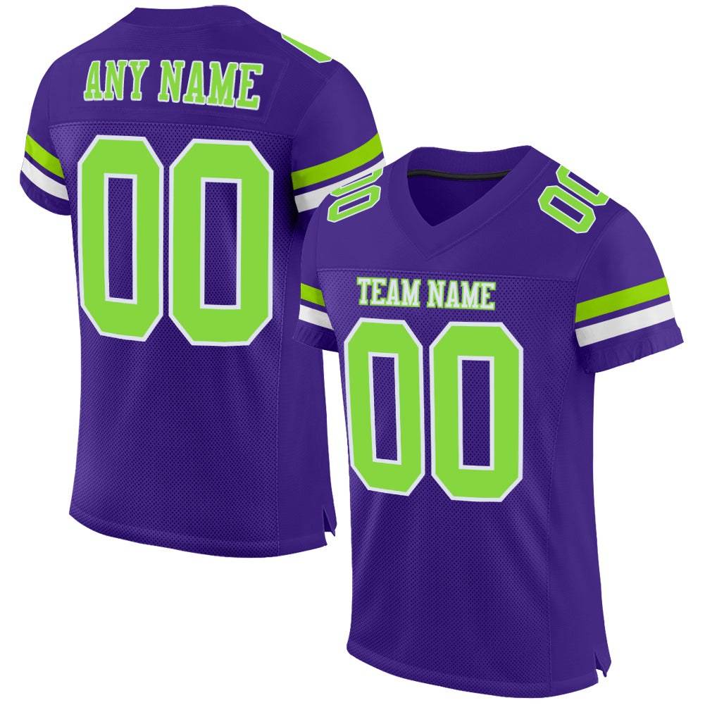 Custom Purple Neon Green-White Mesh Authentic Football Jersey photo 1