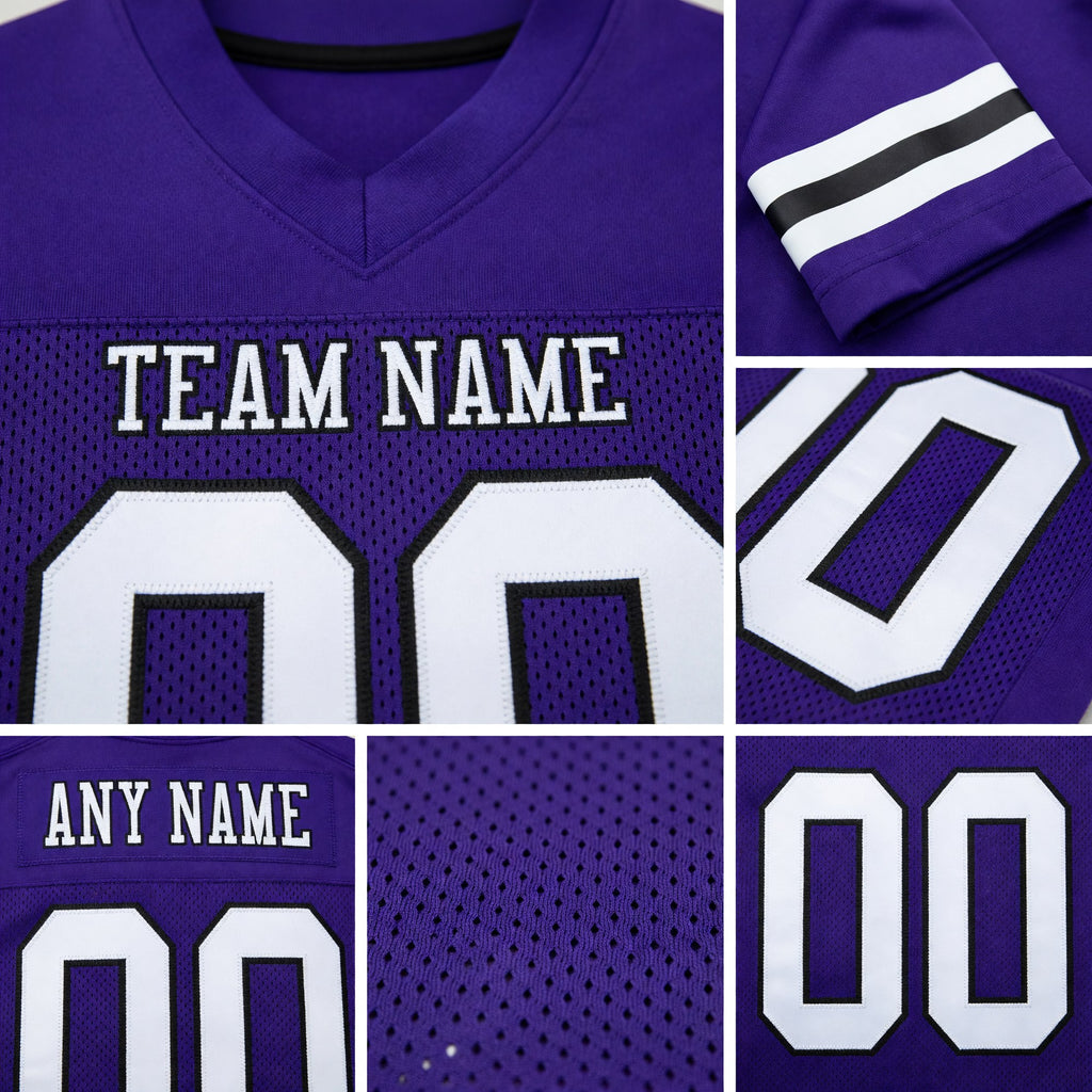 Custom Purple White-Black Mesh Authentic Football Jersey detail