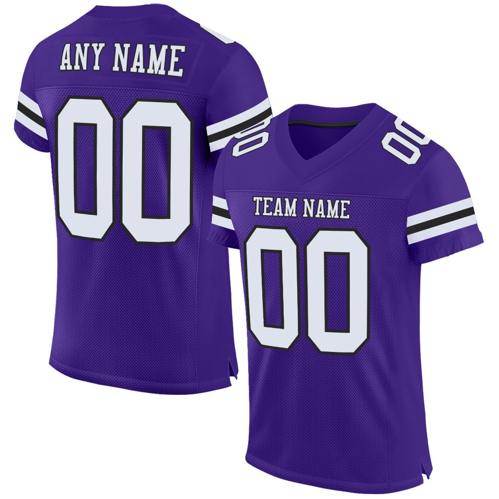 Custom Purple White-Black Mesh Authentic Football Jersey photo 1