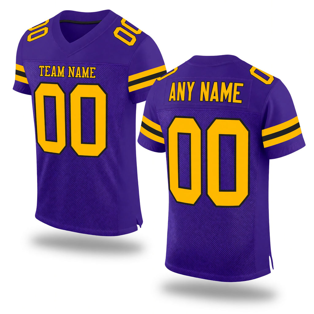 Custom Purple Gold-Black Mesh Authentic Football Jersey