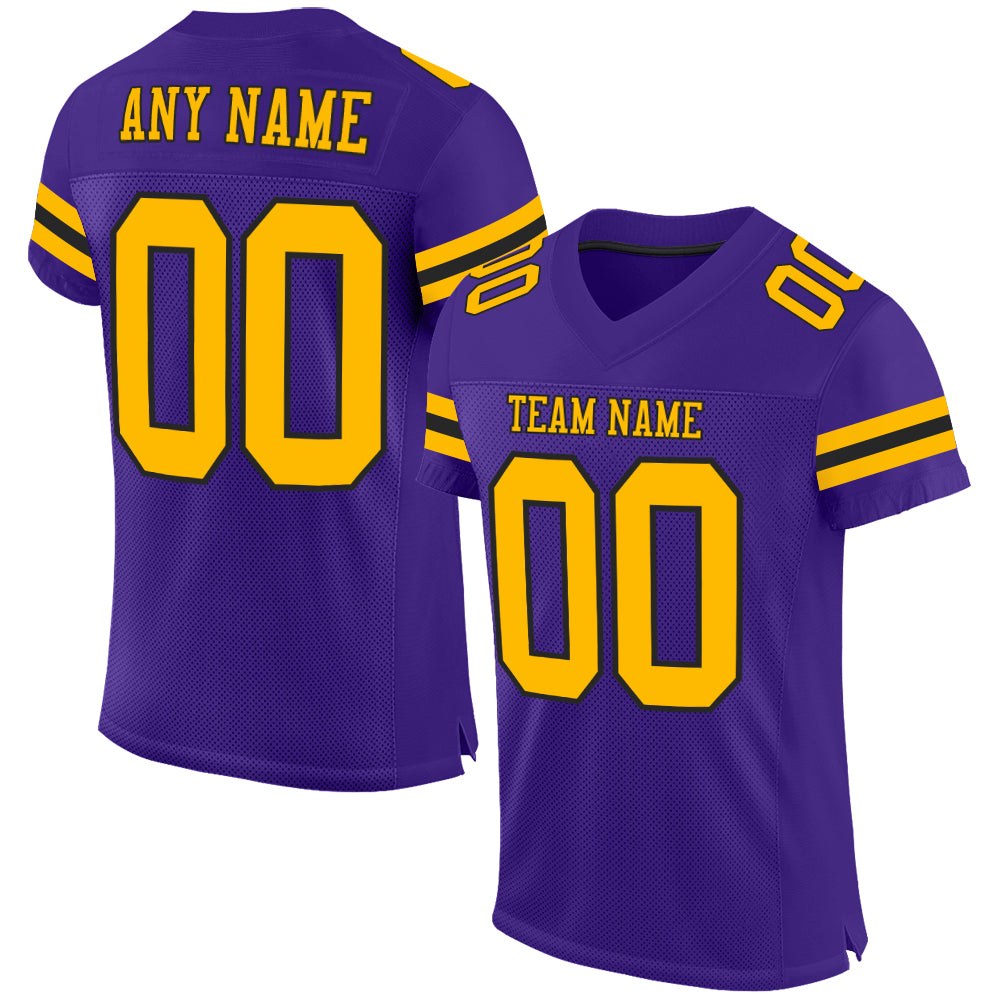 Custom Purple Gold-Black Mesh Authentic Football Jersey photo 1
