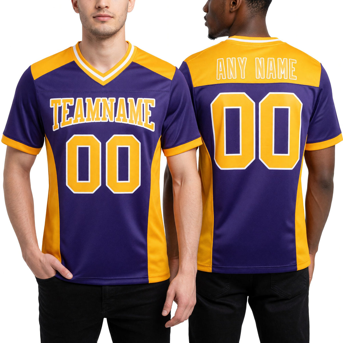 Custom Purple Gold-White Authentic Football Jersey worn front and back