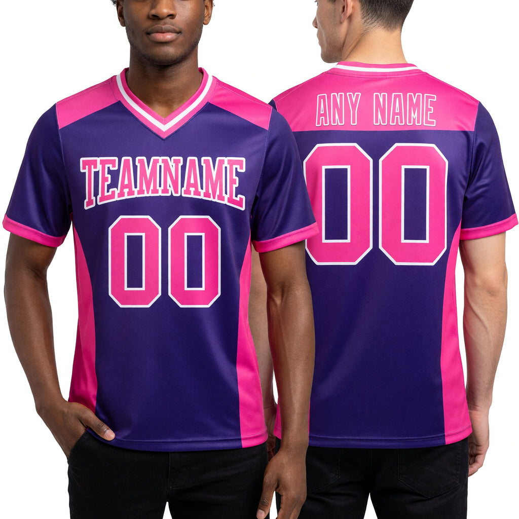 Custom Purple Pink-White Authentic Football Jersey worn front and back