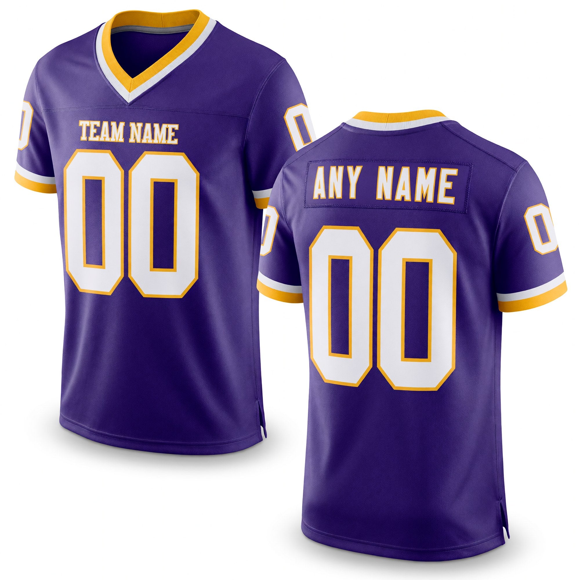 Custom Purple White-Gold Mesh Authentic Throwback Football Jersey