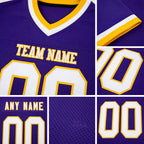 Custom Purple White-Gold Mesh Authentic Throwback Football Jersey detail