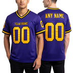 Custom Purple Old Gold-Black Mesh Authentic Throwback Football Jersey worn front and back