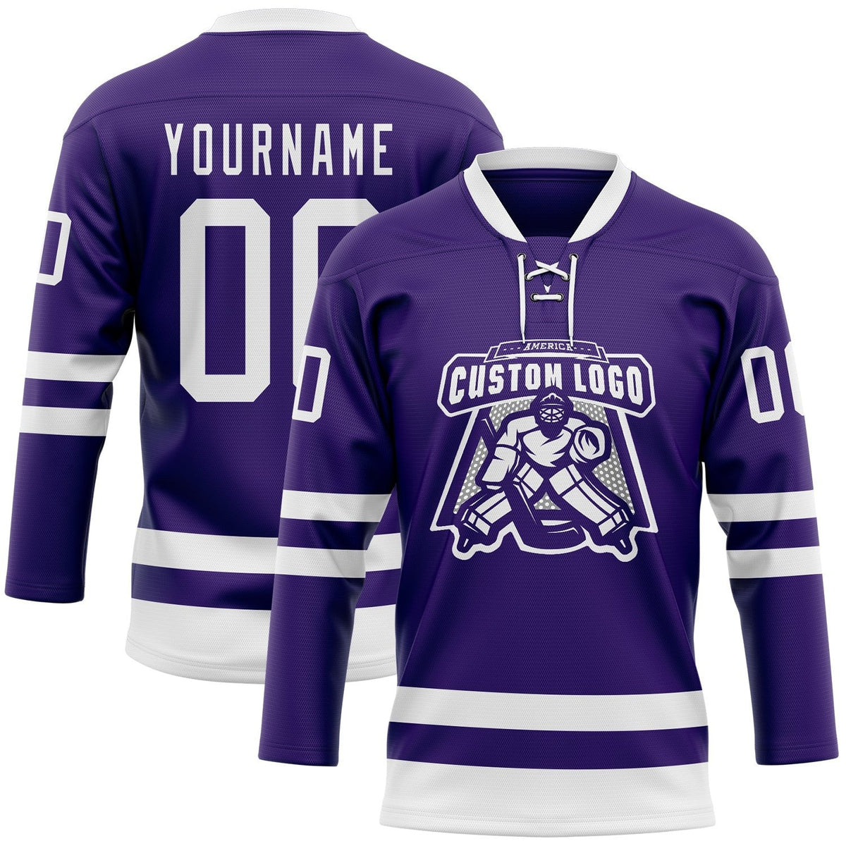 Custom Purple White Hockey Lace Neck Jersey photo 2