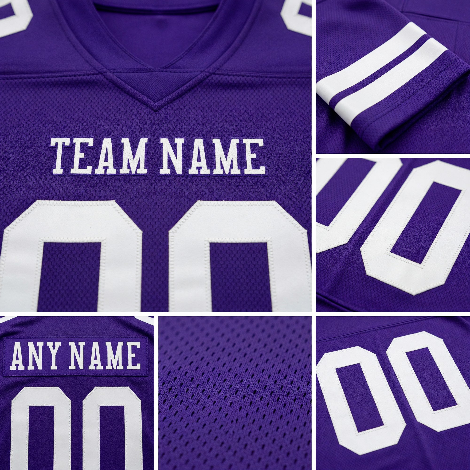 Custom Purple White Authentic Football Jersey detail