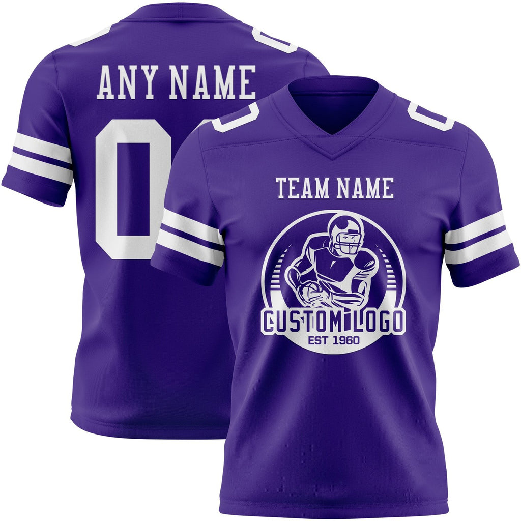 Custom Purple White Authentic Football Jersey photo 2