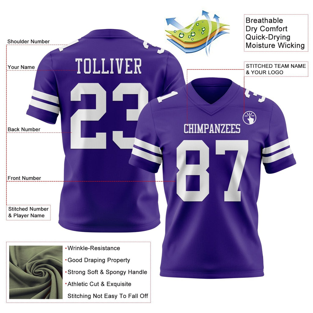 Custom Purple White Authentic Football Jersey photo 3