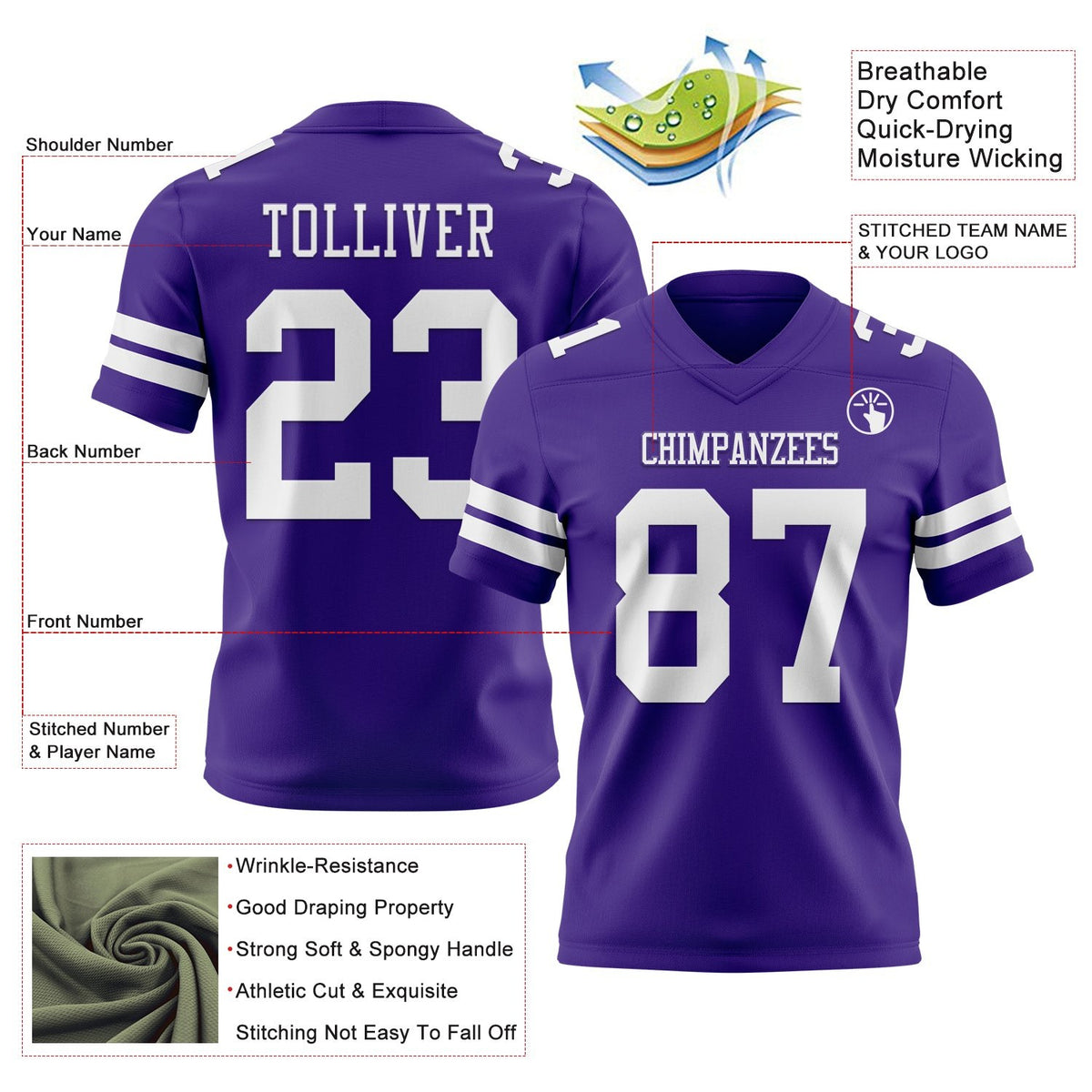 Custom Purple White Authentic Football Jersey photo 3