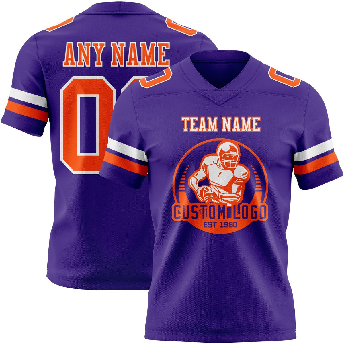 Custom Purple Orange-White Authentic Football Jersey photo 2