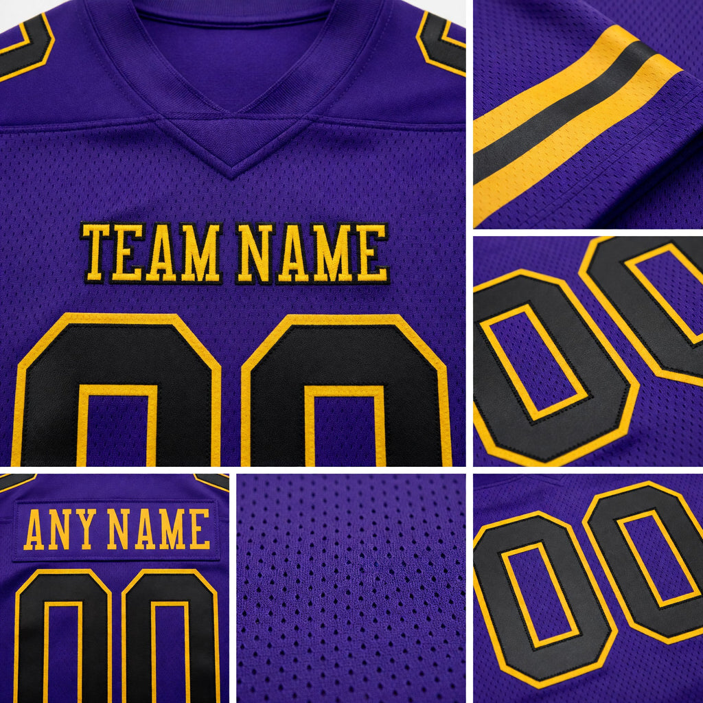 Custom Purple Black-Gold Authentic Football Jersey detail