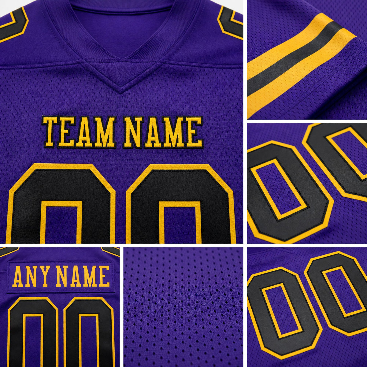 Custom Purple Black-Gold Authentic Football Jersey detail