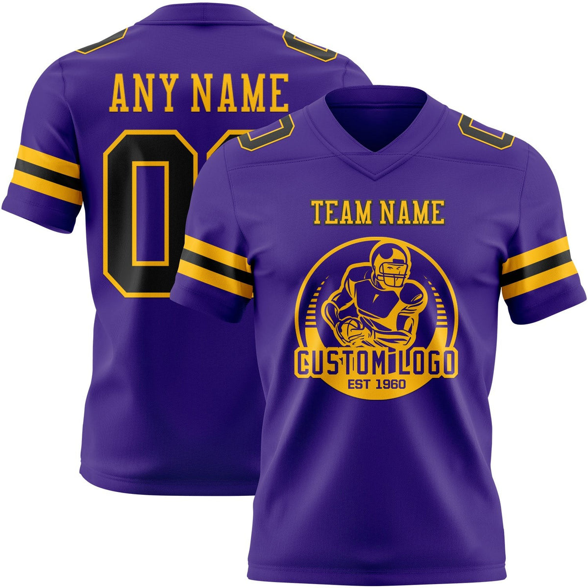 Custom Purple Black-Gold Authentic Football Jersey photo 2