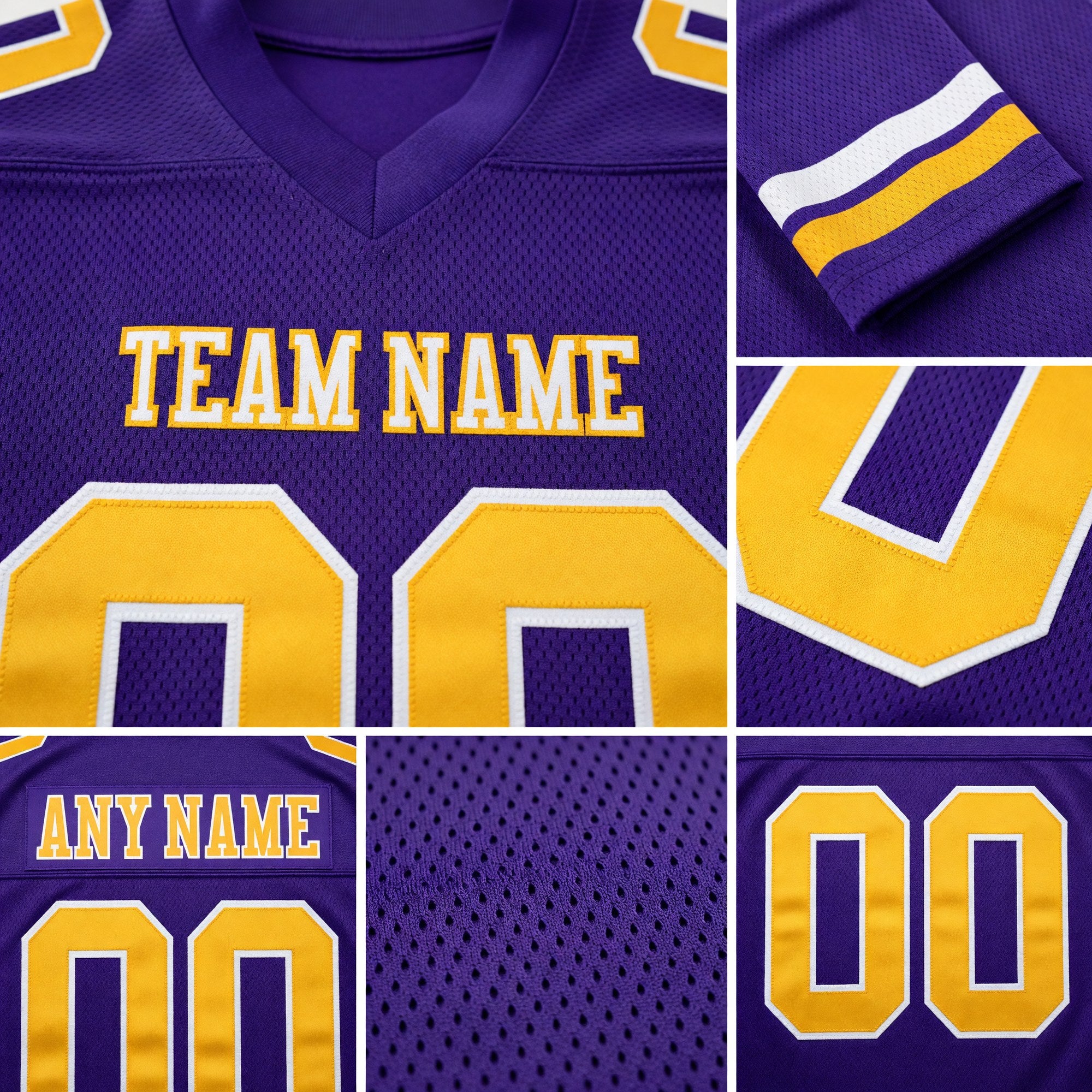 Custom Purple Gold-White Authentic Football Jersey detail
