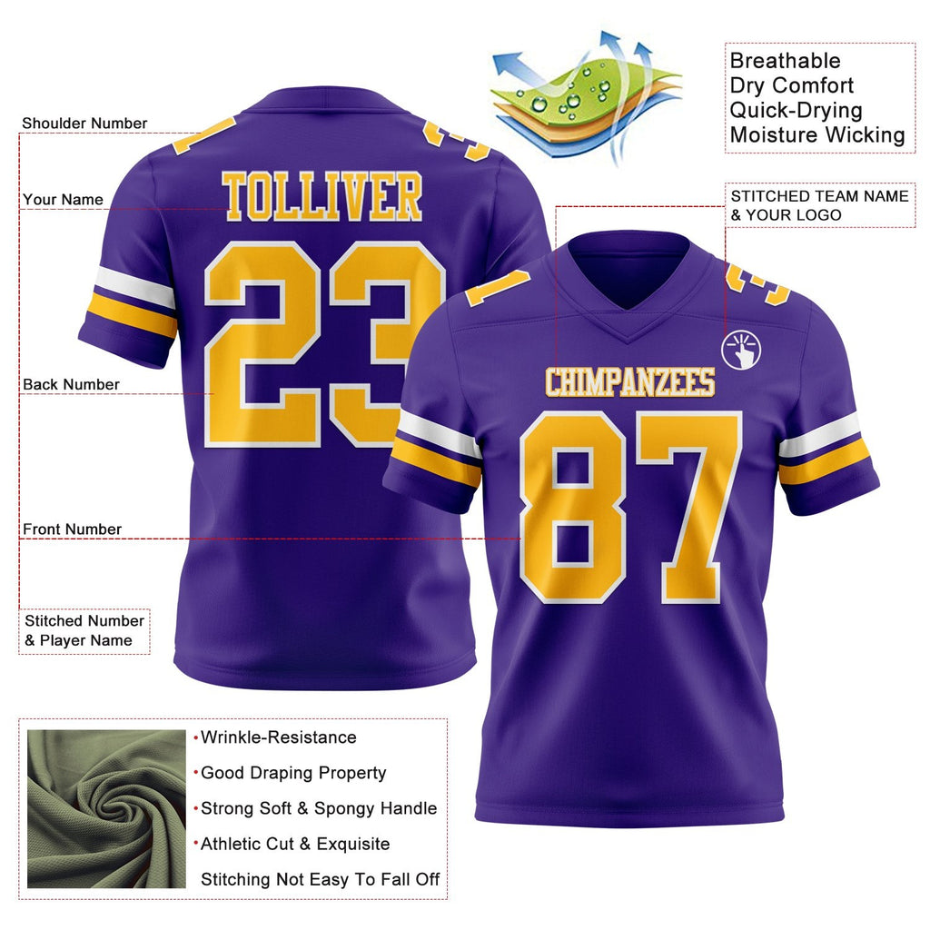 Custom Purple Gold-White Authentic Football Jersey photo 3