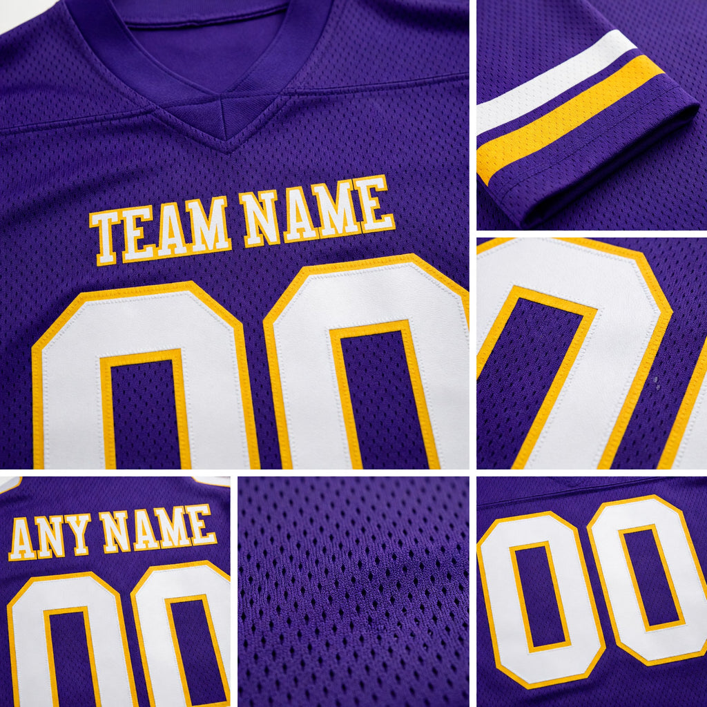 Custom Purple White-Gold Authentic Football Jersey detail