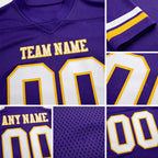 Custom Purple White-Gold Authentic Football Jersey detail