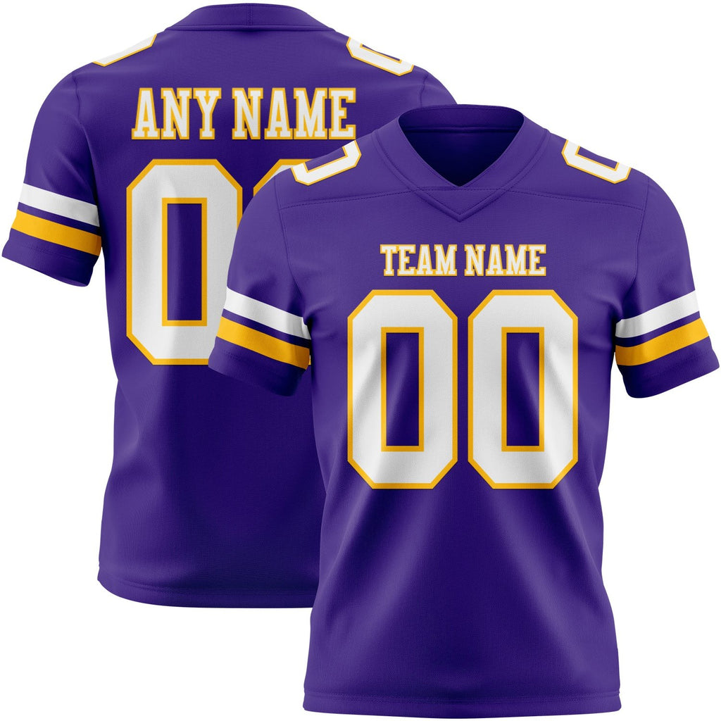 Custom Purple White-Gold Authentic Football Jersey photo 1