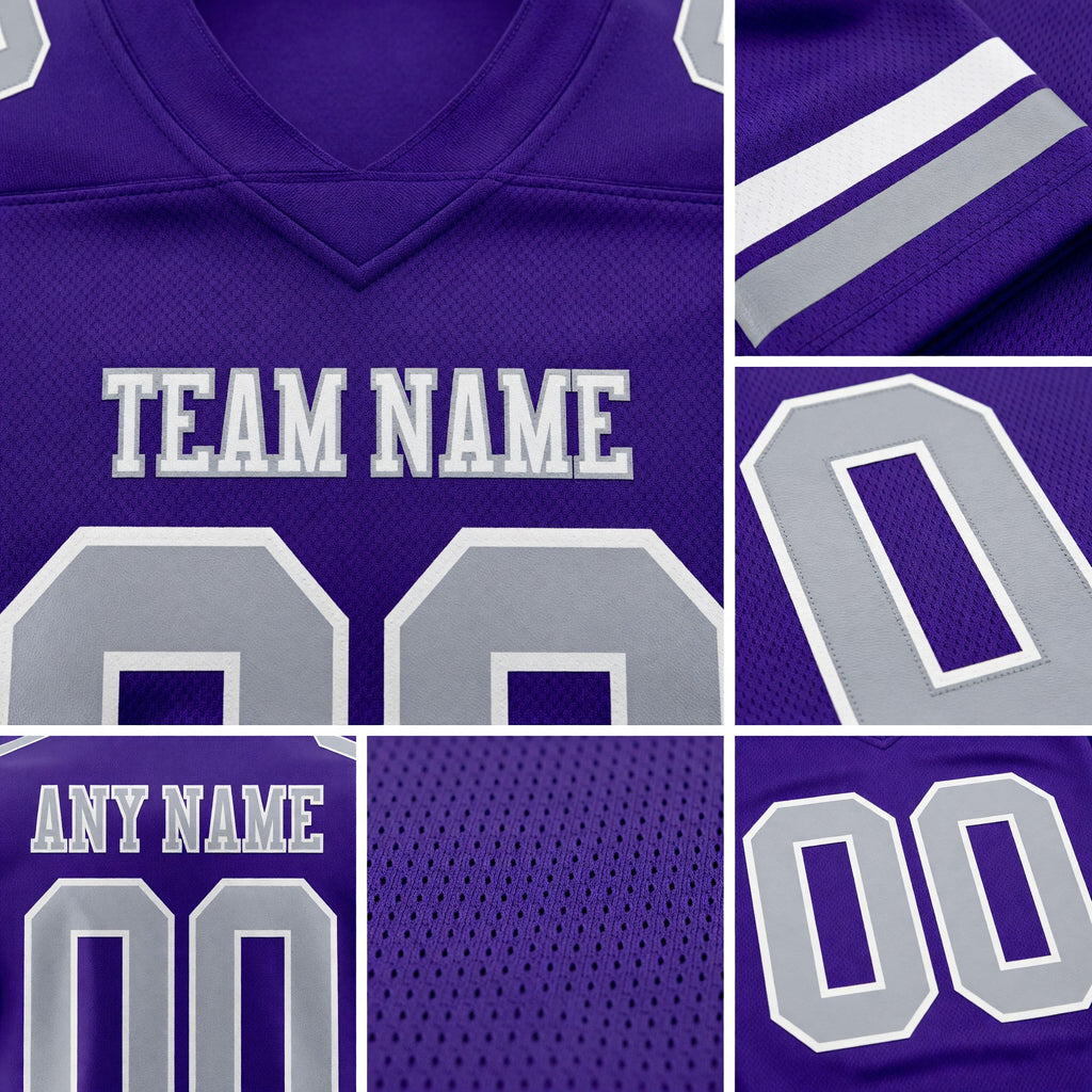 Custom Purple Gray-White Authentic Football Jersey detail