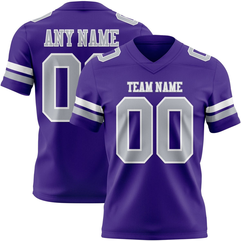 Custom Purple Gray-White Authentic Football Jersey photo 1