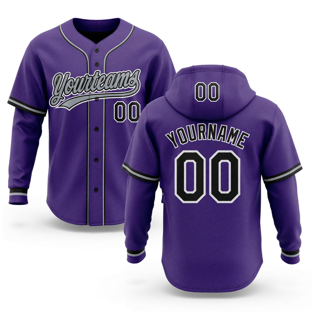 Custom Stitched Purple Black-White Baseball Pullover Sweatshirt Hoodie