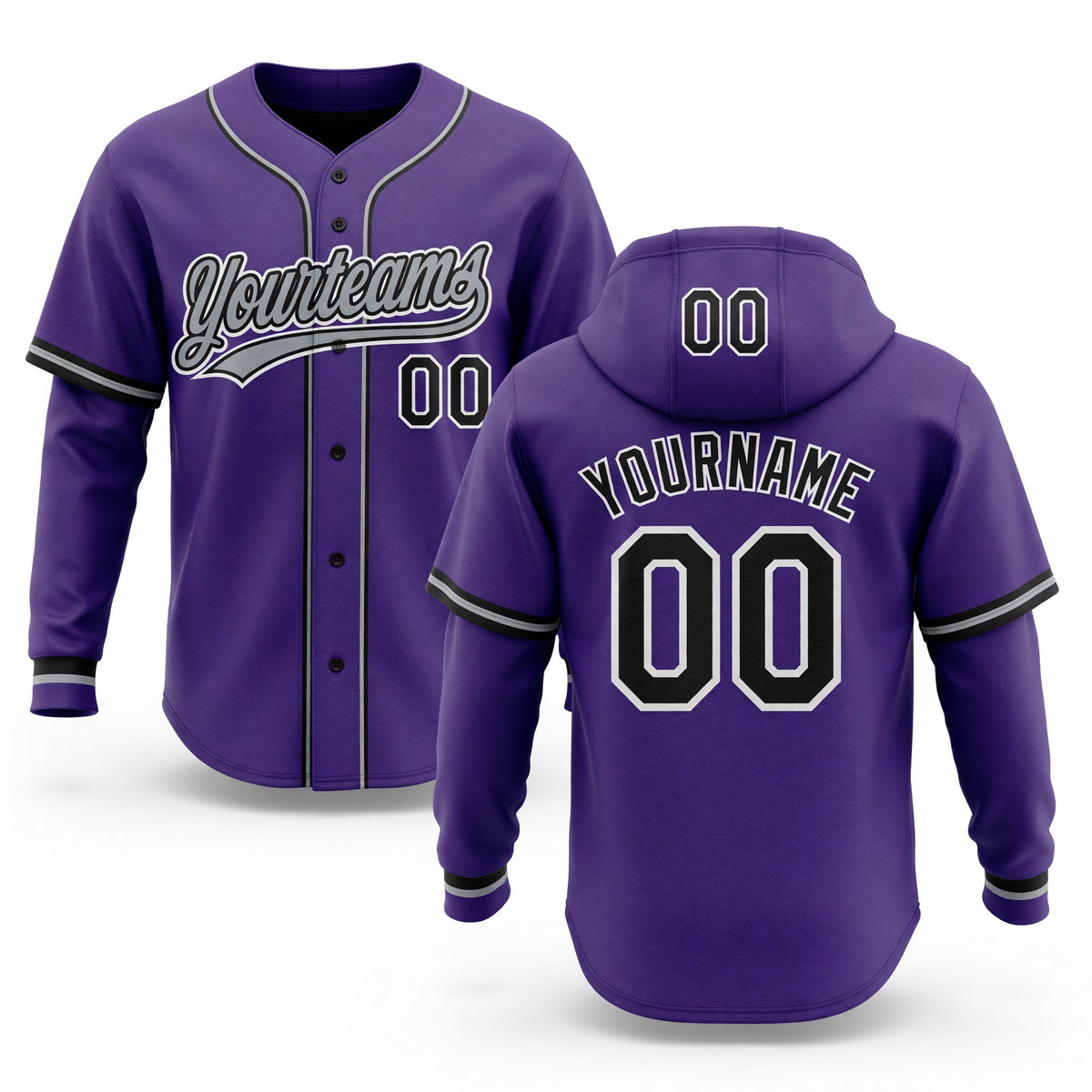 Custom Stitched Purple Black-White Baseball Pullover Sweatshirt Hoodie